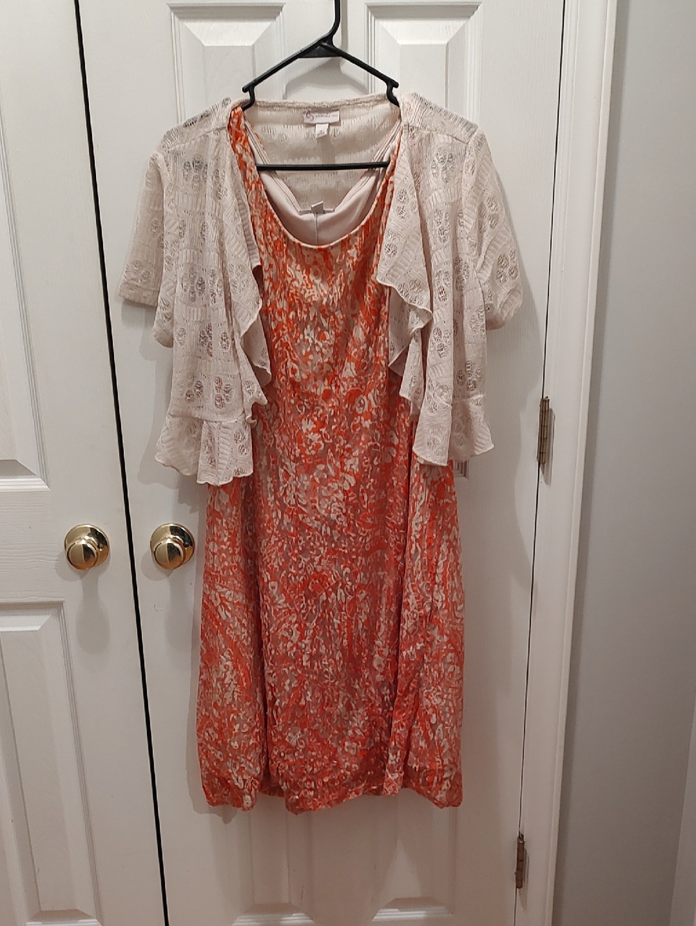 Dress Barn Orange and Cream Fit And Flare Layered Lace Dress Set